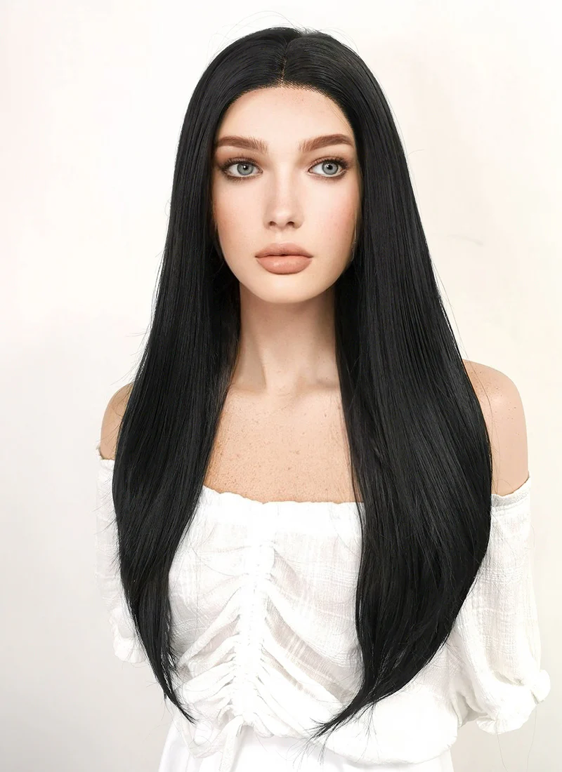 Marvel X-Men Lilith Cosplay Long Straight Jet Black Lace Front Wig LF002 - Image 3