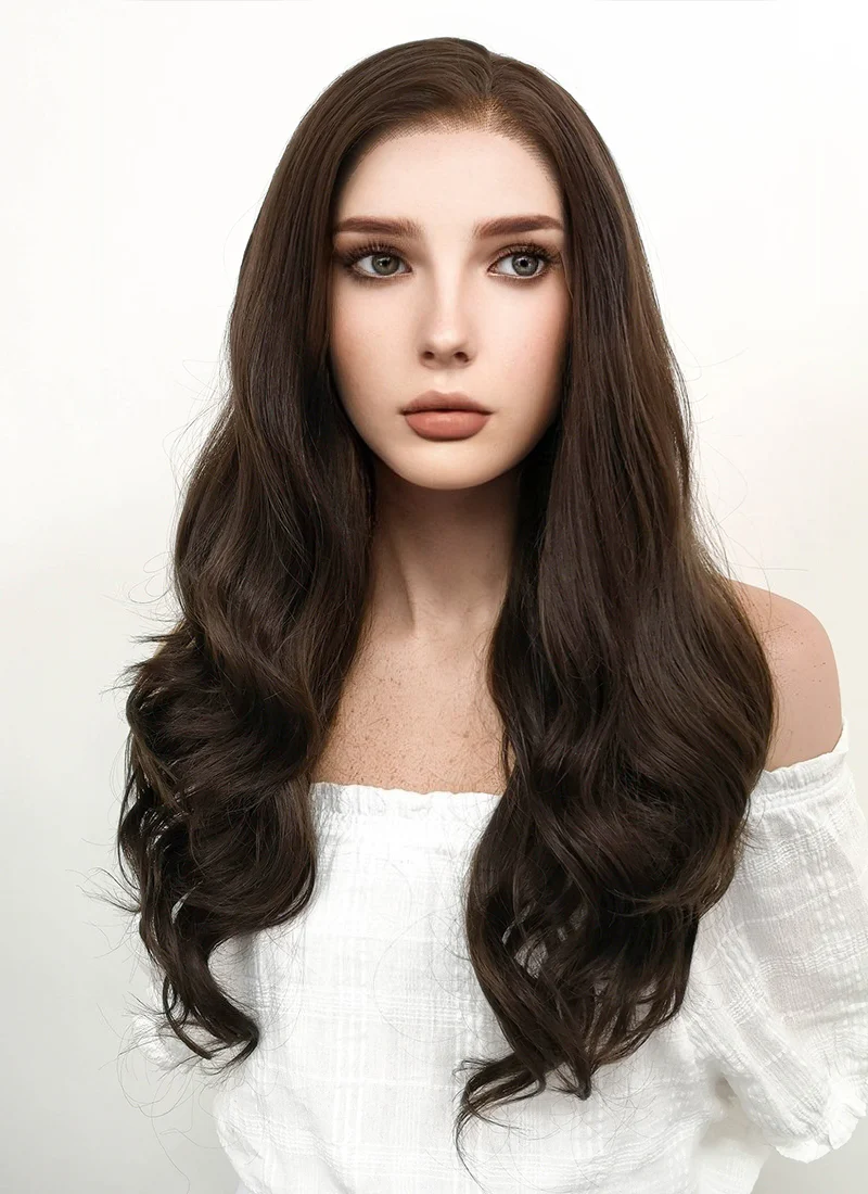 Disney Beauty and the Beast Belle Long Curly Dark Brown Lace Front Synthetic Hair Wig LF117 - Image 3