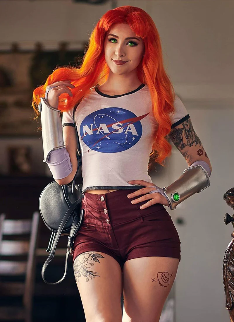 DC Starfire Long Curly Red Mixed Orange Lace Front Synthetic Hair Wig LF383 - Image 3