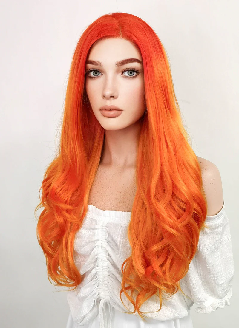 DC Starfire Long Curly Red Mixed Orange Lace Front Synthetic Hair Wig LF383 - Image 4