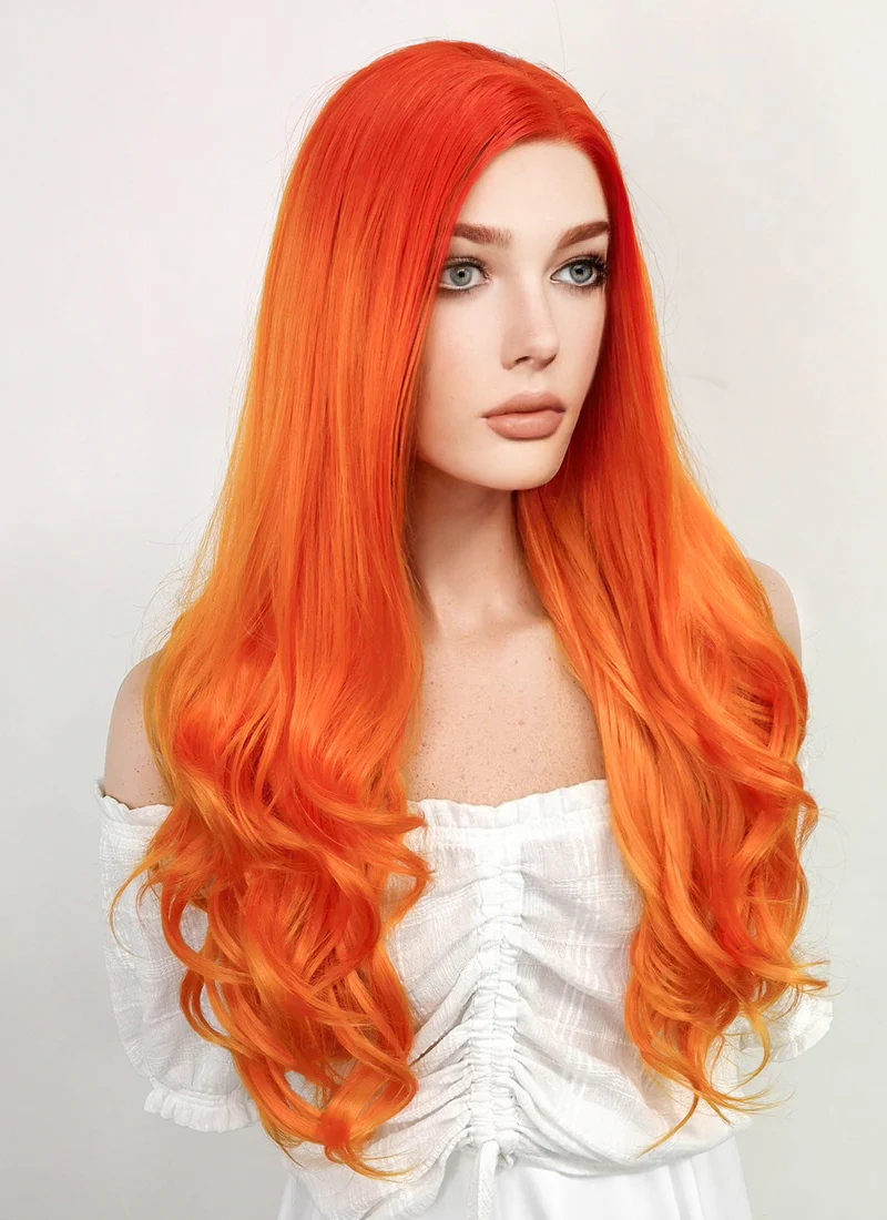 DC Starfire Long Curly Red Mixed Orange Lace Front Synthetic Hair Wig LF383 - Image 5