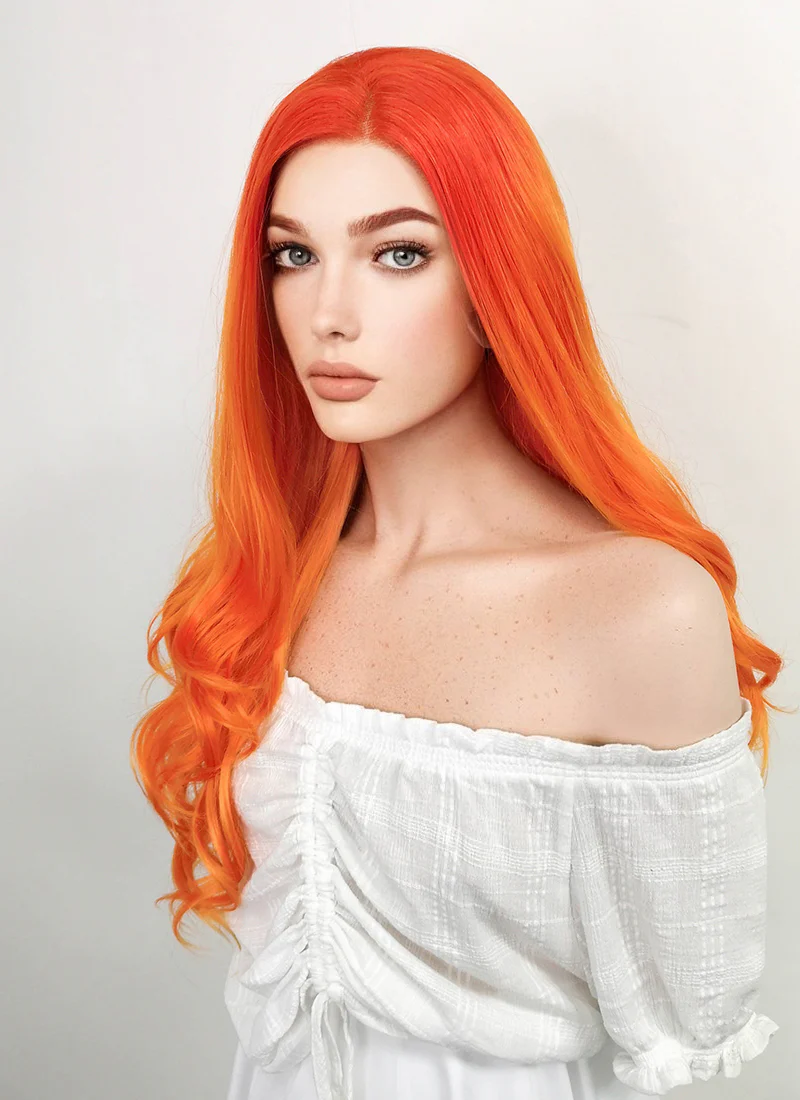 DC Starfire Long Curly Red Mixed Orange Lace Front Synthetic Hair Wig LF383 - Image 6