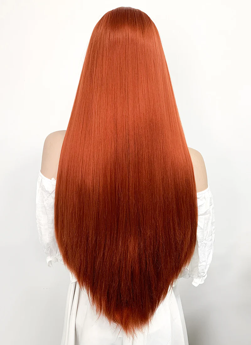 Disney Kim Possible Long Straight Yaki Reddish Orange Lace Front Synthetic Hair Wig LF624 - Image 10