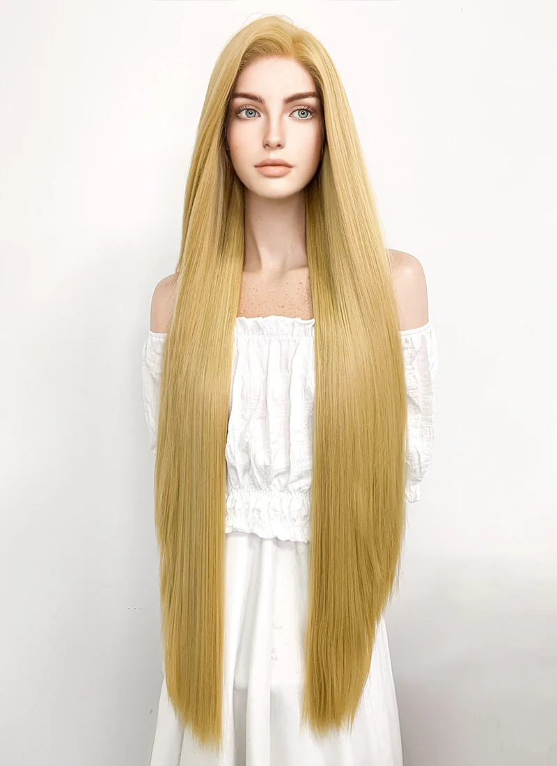 Disney Princess Tangled Rapunzel Long Straight Yaki Blonde Lace Front Synthetic Hair Wig LF701S - Image 4