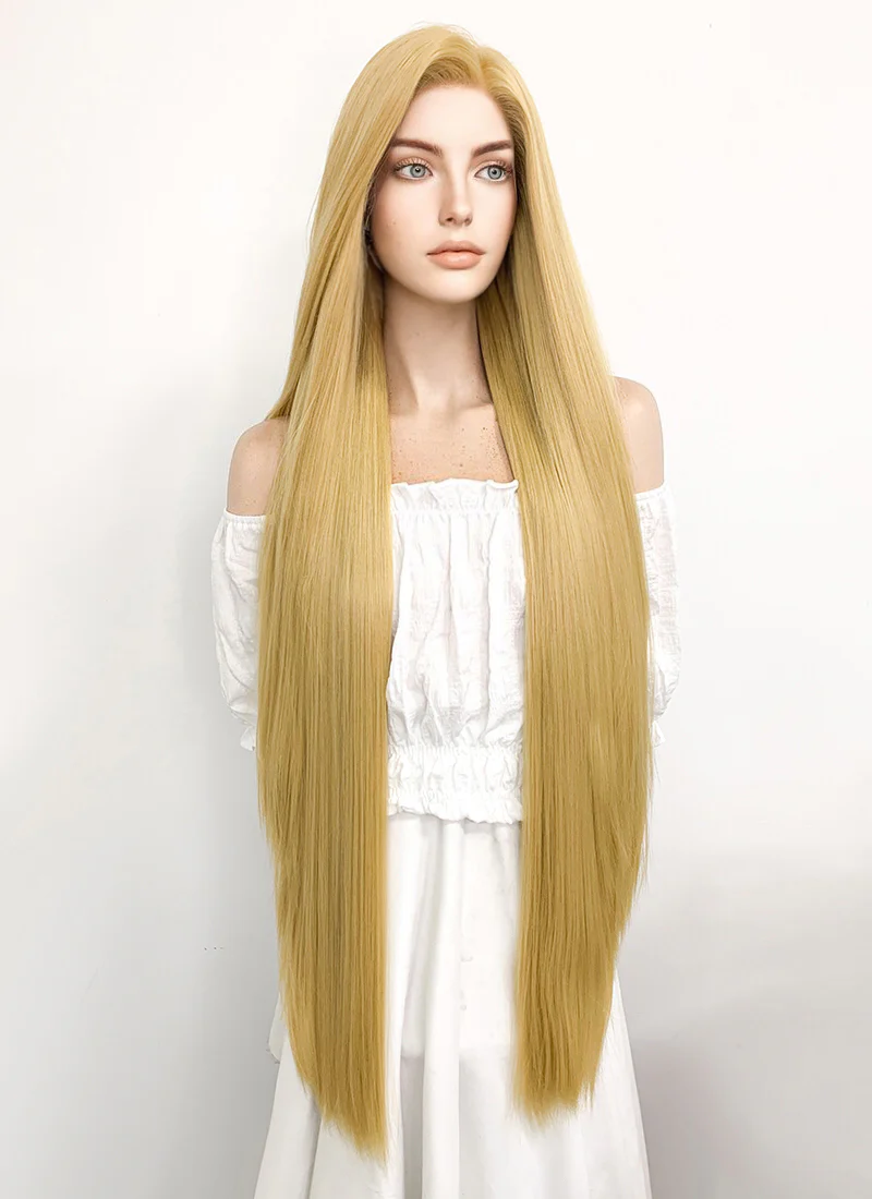 Disney Princess Tangled Rapunzel Long Straight Yaki Blonde Lace Front Synthetic Hair Wig LF701S - Image 5