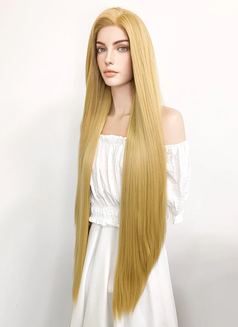 Disney Princess Tangled Rapunzel Long Straight Yaki Blonde Lace Front Synthetic Hair Wig LF701S - Image 8