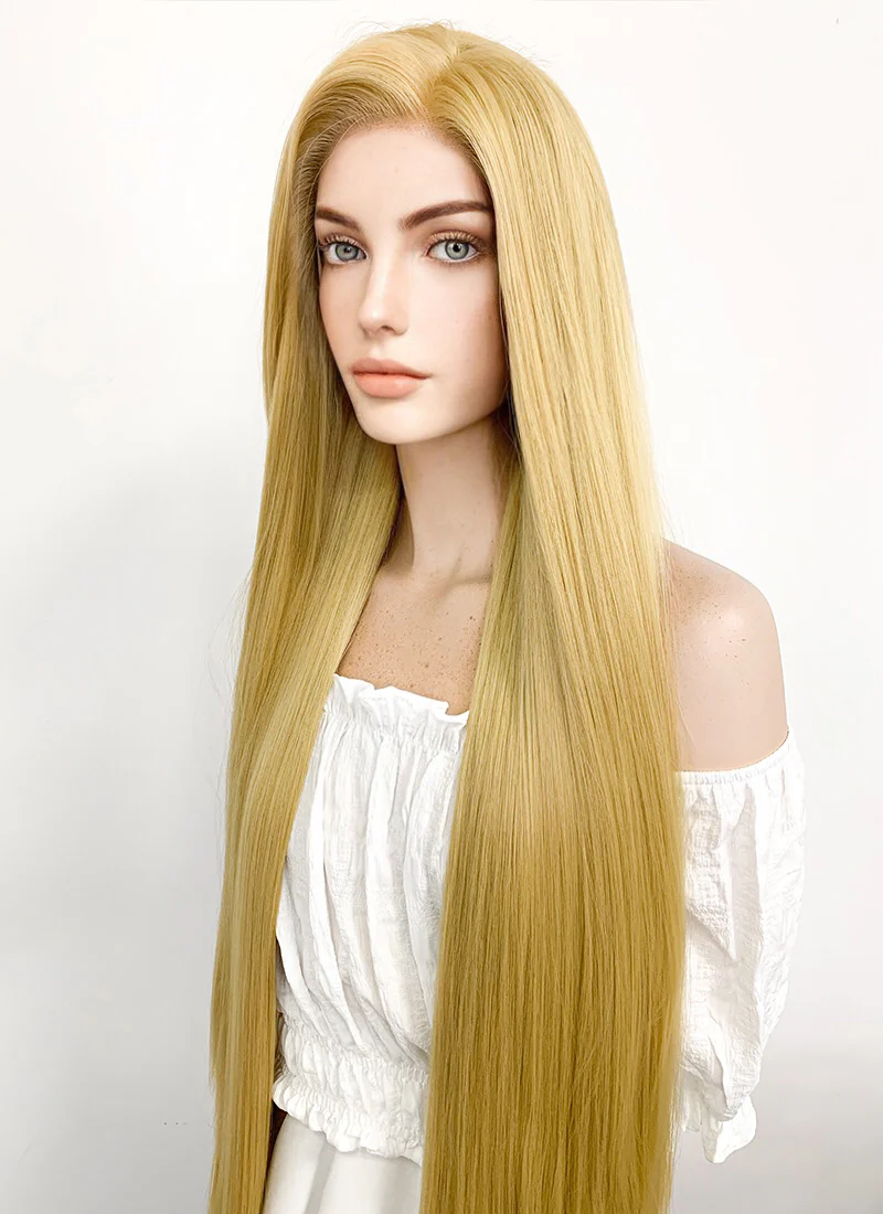 Disney Princess Tangled Rapunzel Long Straight Yaki Blonde Lace Front Synthetic Hair Wig LF701S - Image 9