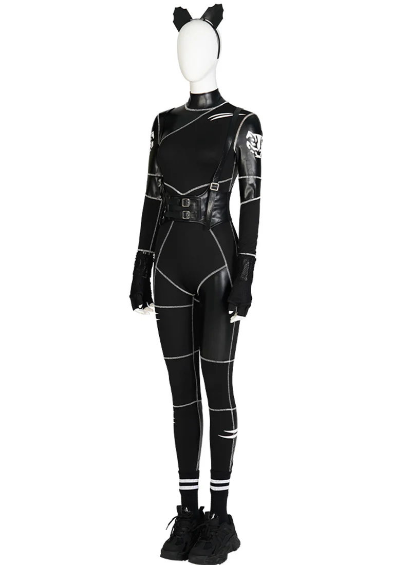 The Addams Family Wednesday Addams Leather Jumpsuit Cosplay Costume Outfit Full Set CS800 - Image 5