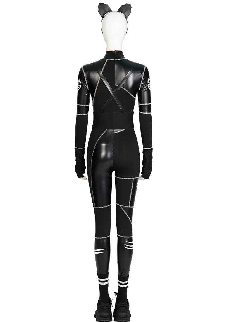 The Addams Family Wednesday Addams Leather Jumpsuit Cosplay Costume Outfit Full Set CS800 - Image 6
