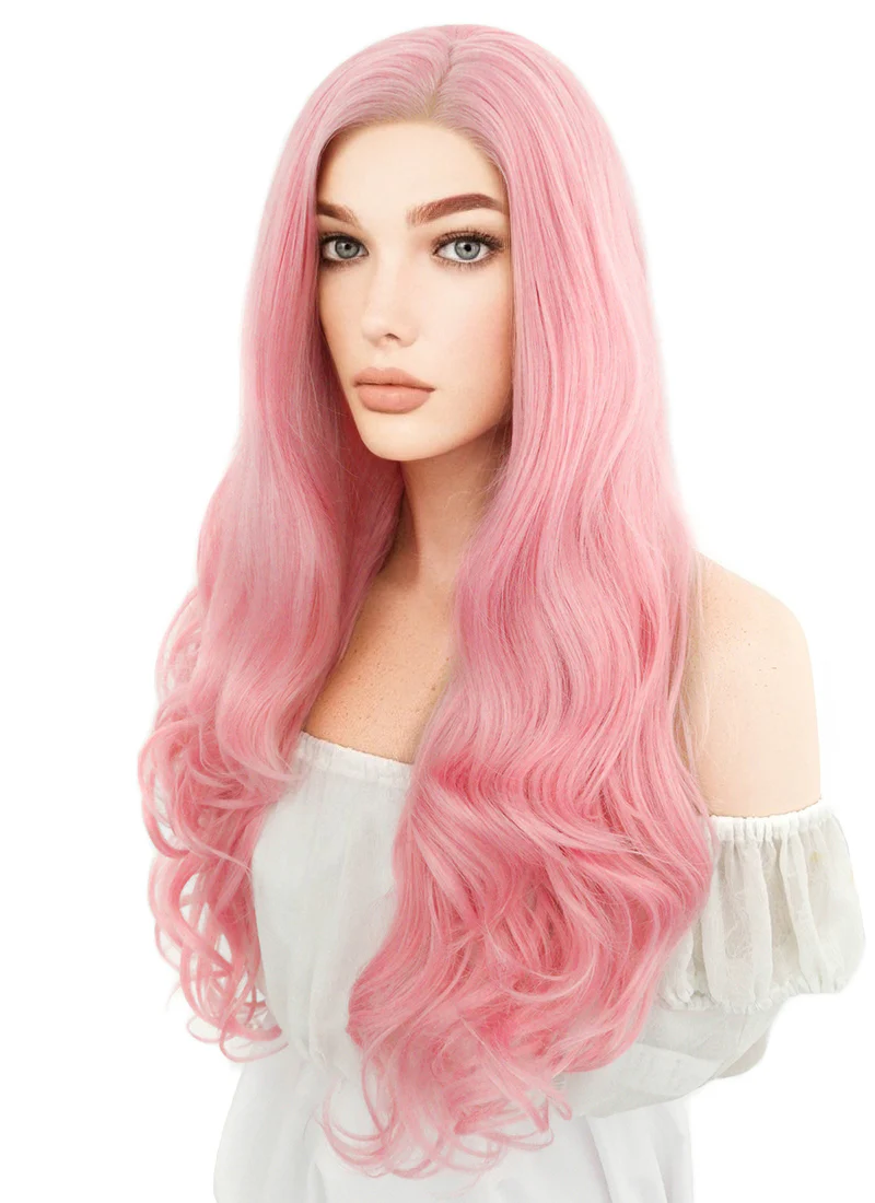 Long Wavy Pink Lace Front Synthetic Hair Wig LF084 - Image 5