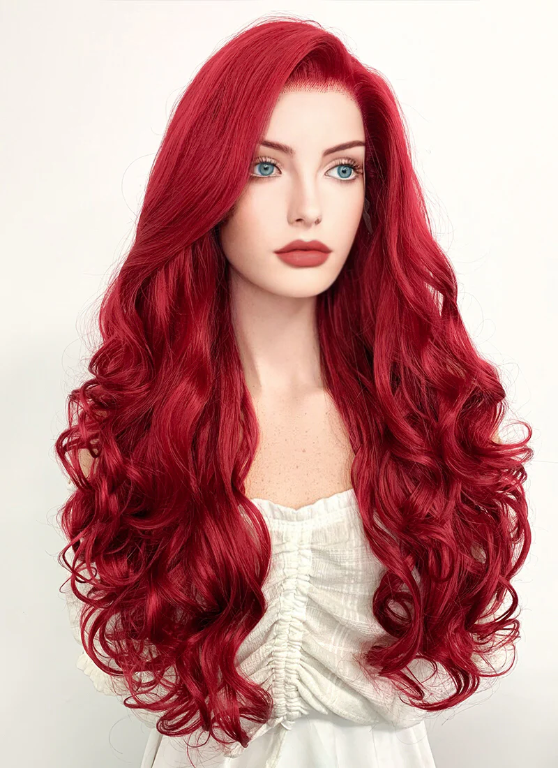Disney The Little Mermaid Ariel Long Wavy Red Lace Front Synthetic Hair Wig LF085 - Image 4