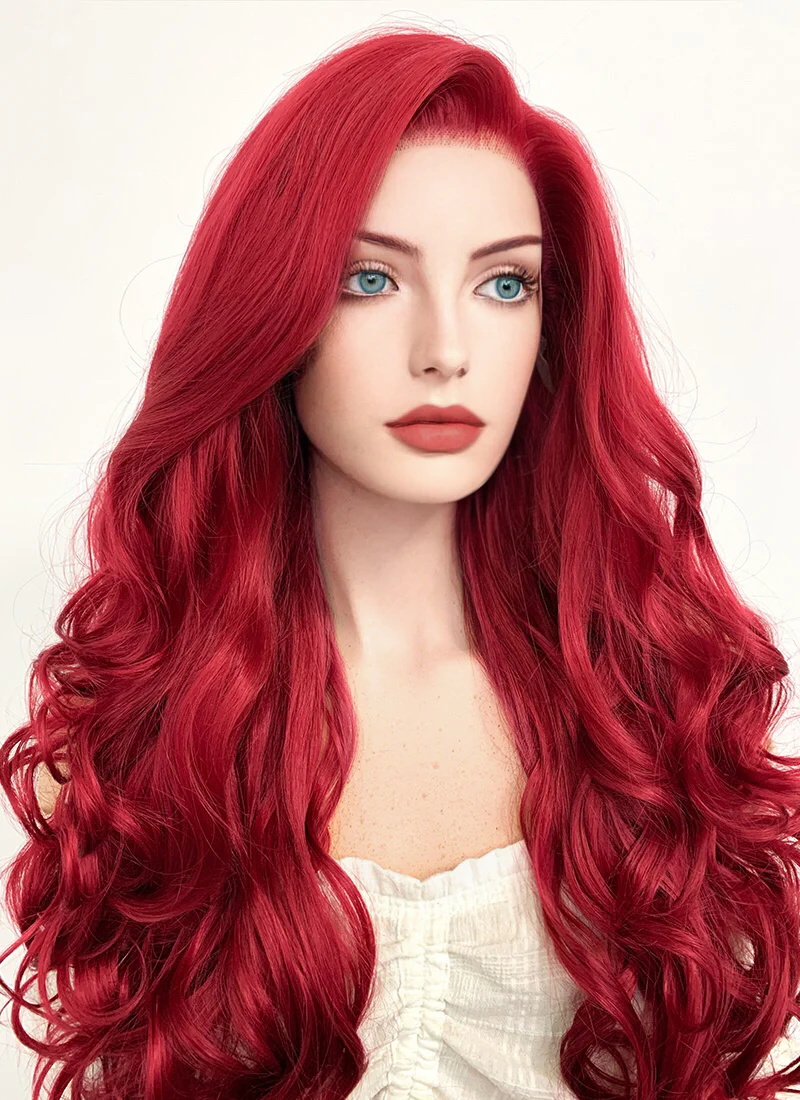 Disney The Little Mermaid Ariel Long Wavy Red Lace Front Synthetic Hair Wig LF085 - Image 5