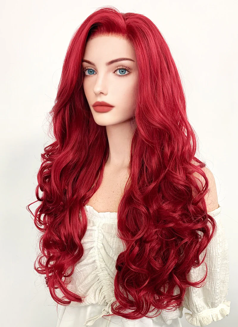 Disney The Little Mermaid Ariel Long Wavy Red Lace Front Synthetic Hair Wig LF085 - Image 7