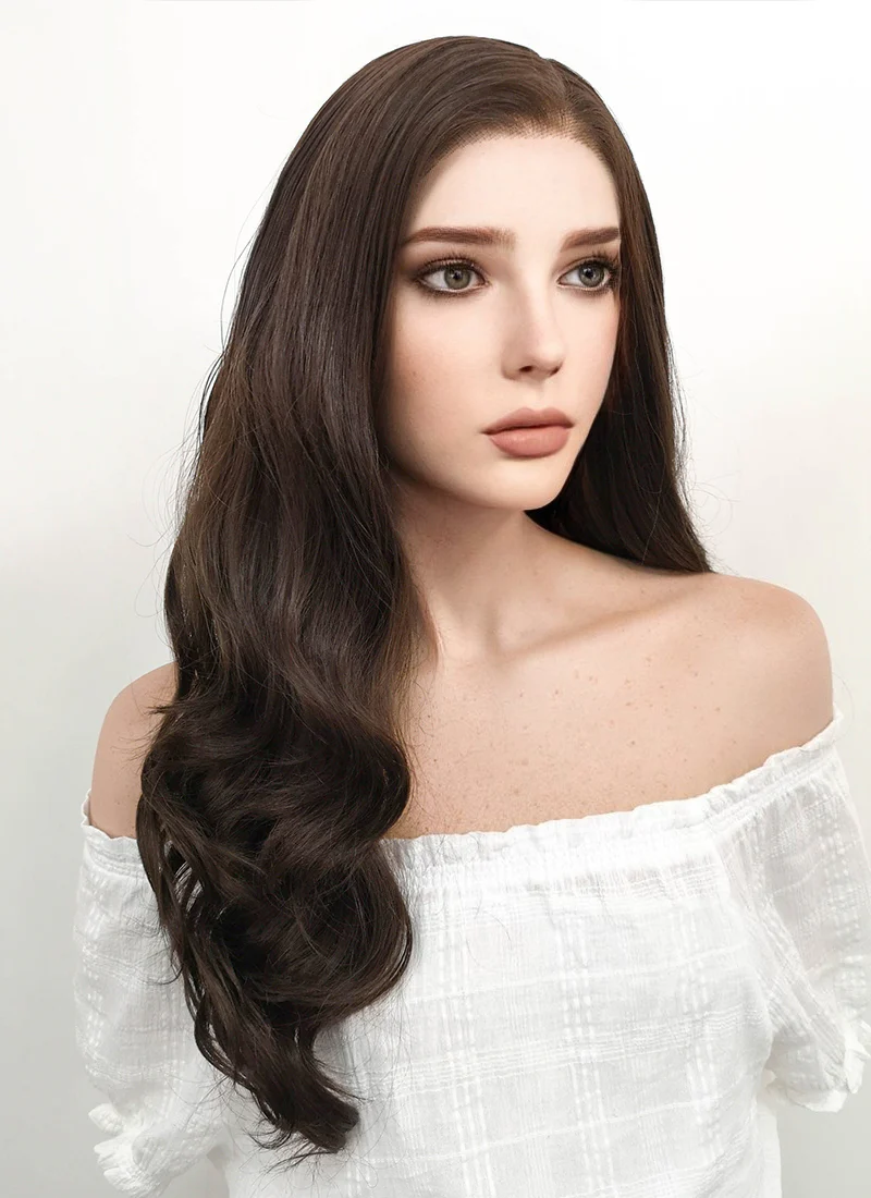 Long Wavy Dark Brown Lace Front Synthetic Hair Wig LF117 - Image 4