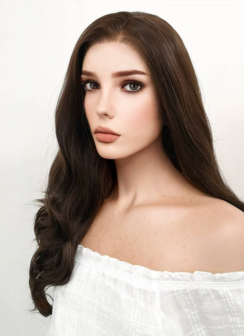 Long Wavy Dark Brown Lace Front Synthetic Hair Wig LF117 - Image 5