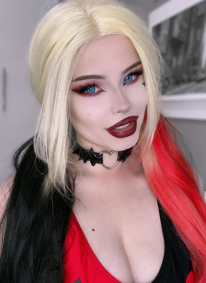 Blonde Harley Quinn Red Black Ponytail Lace Front Synthetic Hair Wig LF1576A - Image 3