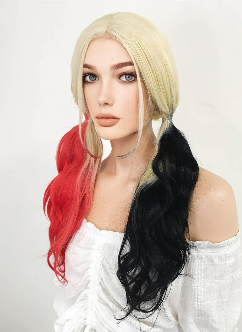 Blonde Harley Quinn Red Black Ponytail Lace Front Synthetic Hair Wig LF1576A - Image 6