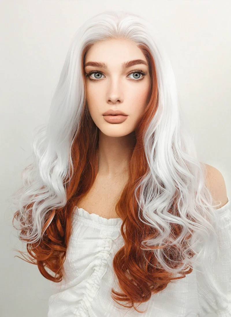 Marvel X-Men Rogue Long Wavy White Auburn Mixed Lace Front Synthetic Hair Wig LF1703 - Image 4
