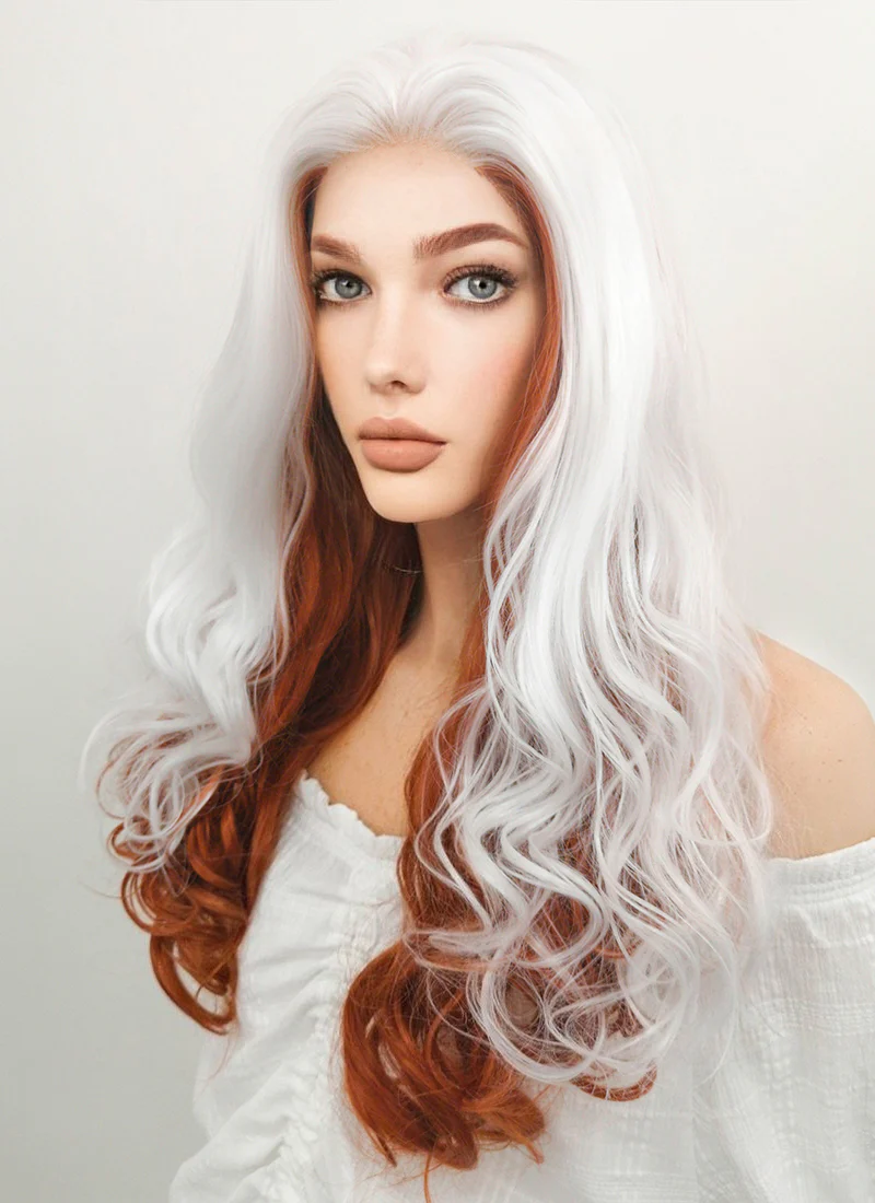 Marvel X-Men Rogue Long Wavy White Auburn Mixed Lace Front Synthetic Hair Wig LF1703 - Image 6