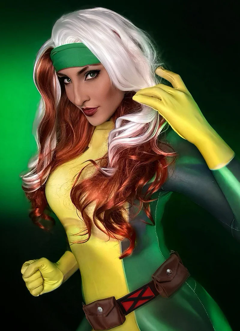 Marvel X-Men Rogue Long Wavy White Auburn Mixed Lace Front Synthetic Hair Wig LF1703 - Image 9