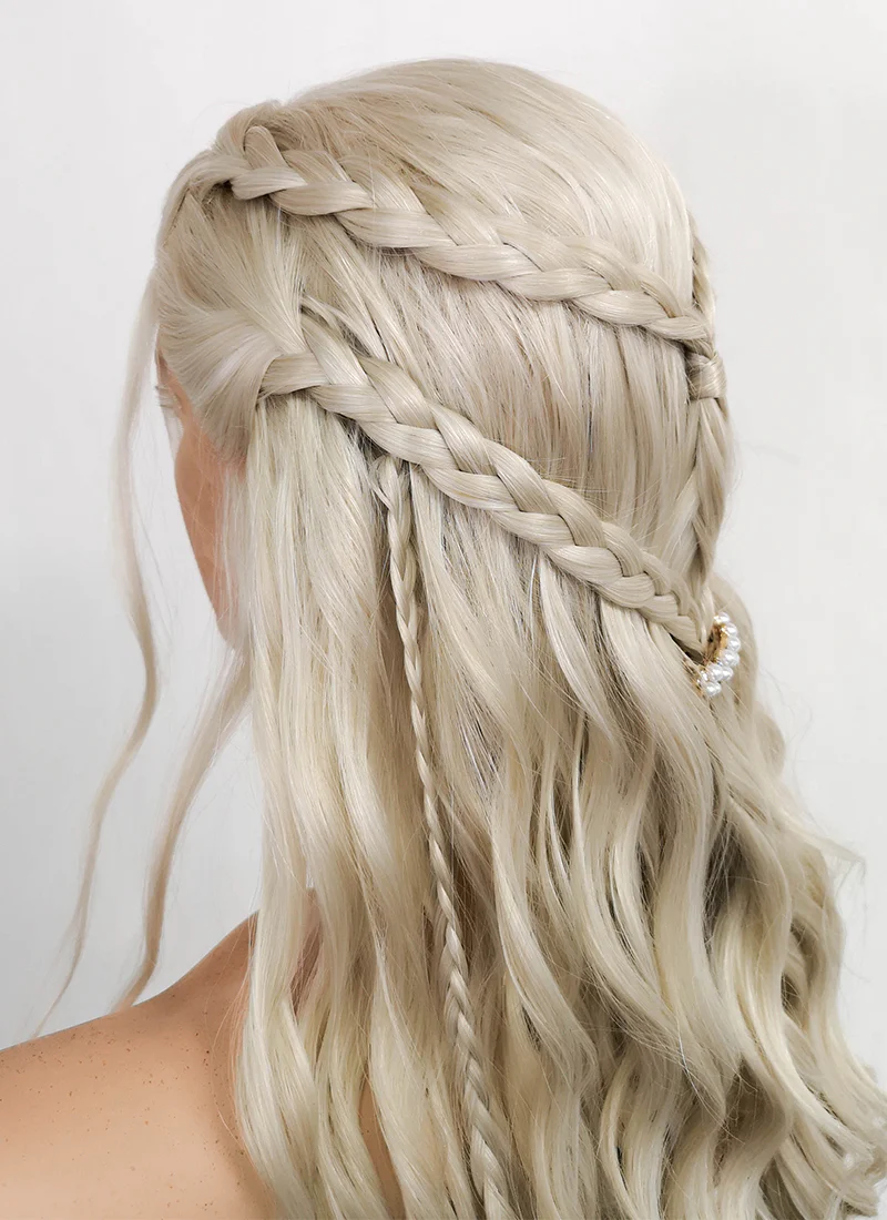 Game of Thrones Daenerys Targaryen Long Curly Light Ash Blonde Braided Lace Front Synthetic Wig LF2017 - Image 7