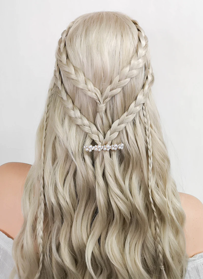 Game of Thrones Daenerys Targaryen Long Curly Light Ash Blonde Braided Lace Front Synthetic Wig LF2017 - Image 9
