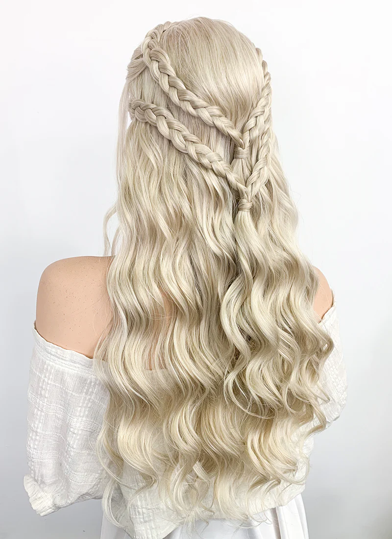 Game of Thrones Daenerys Targaryen Long Light Ash Blonde Braided Lace Front Synthetic Wig LF2021 - Image 13