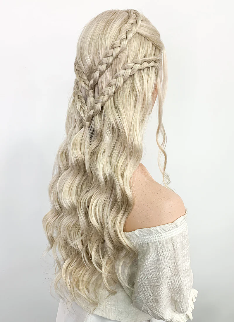 Game of Thrones Daenerys Targaryen Long Light Ash Blonde Braided Lace Front Synthetic Wig LF2021 - Image 14