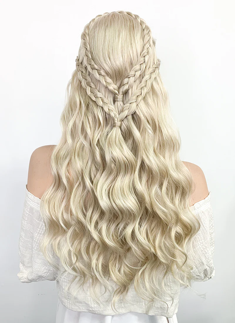 Game of Thrones Daenerys Targaryen Long Light Ash Blonde Braided Lace Front Synthetic Wig LF2021 - Image 15