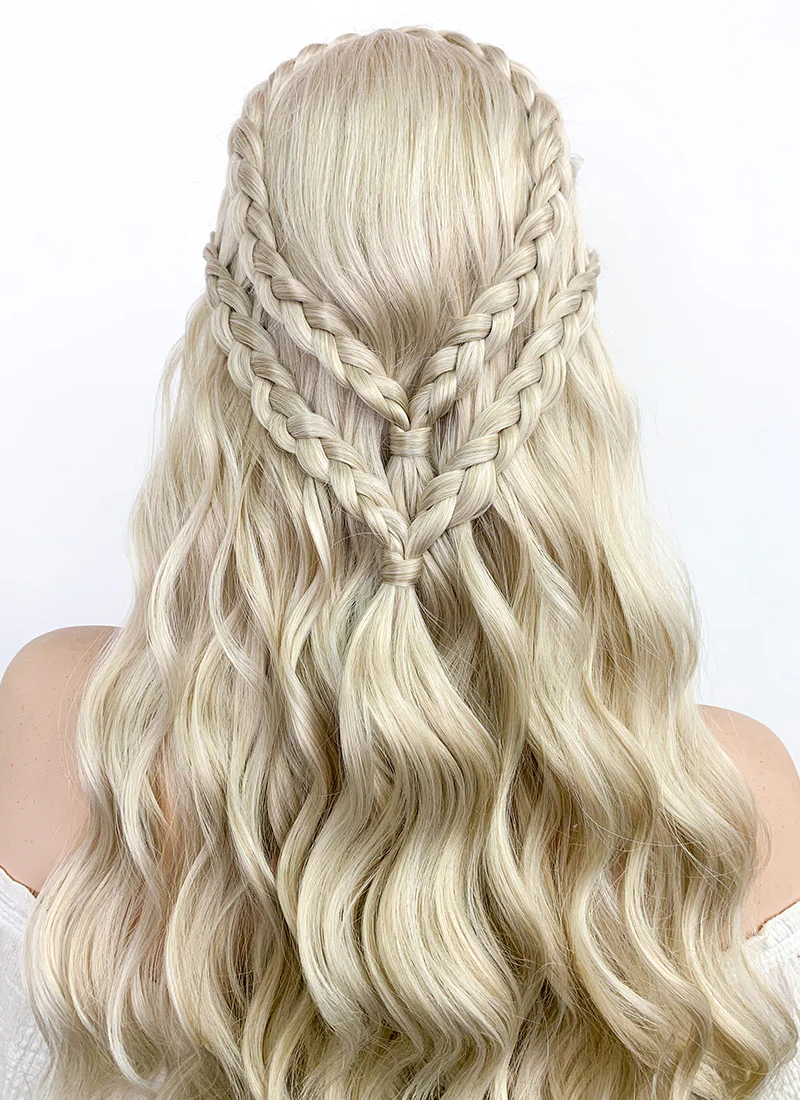Game of Thrones Daenerys Targaryen Long Light Ash Blonde Braided Lace Front Synthetic Wig LF2021 - Image 16