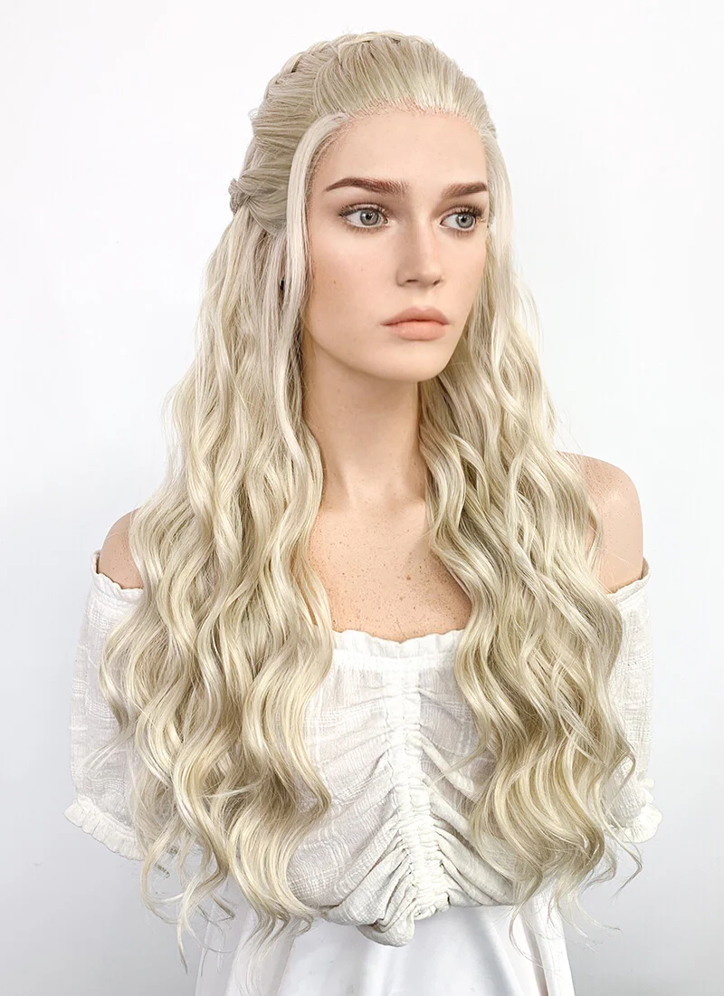 Game of Thrones Daenerys Targaryen Long Light Ash Blonde Braided Lace Front Synthetic Wig LF2021 - Image 4