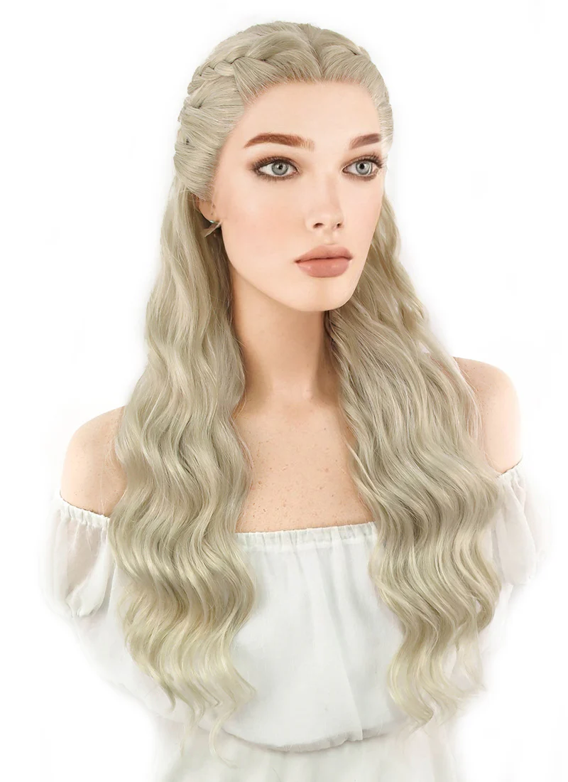 Game of Thrones Daenerys Targaryen Long Light Ash Blonde Braided Lace Front Synthetic Wig LF2039 - Image 3
