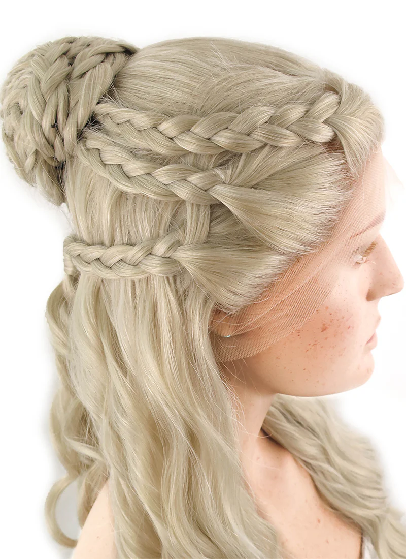 Game of Thrones Daenerys Targaryen Long Light Ash Blonde Braided Lace Front Synthetic Wig LF2039 - Image 4