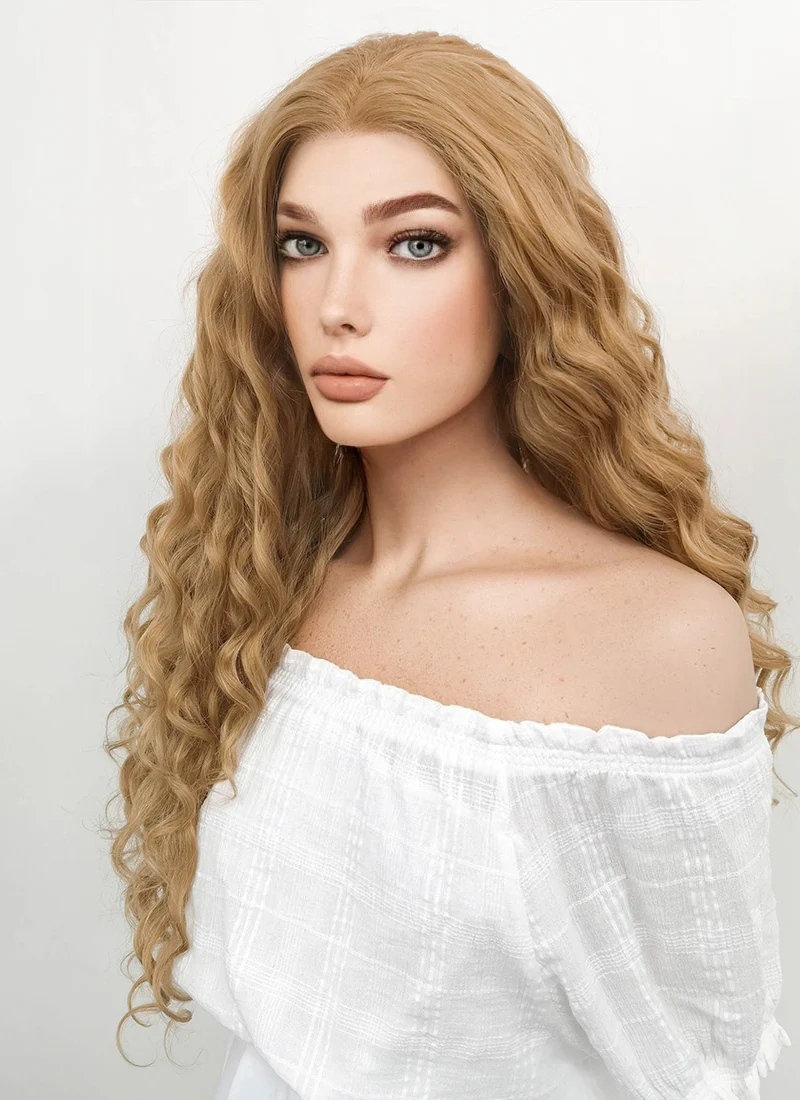 Long Wavy Golden Blonde Lace Front Synthetic Hair Wig LF244 - Image 5