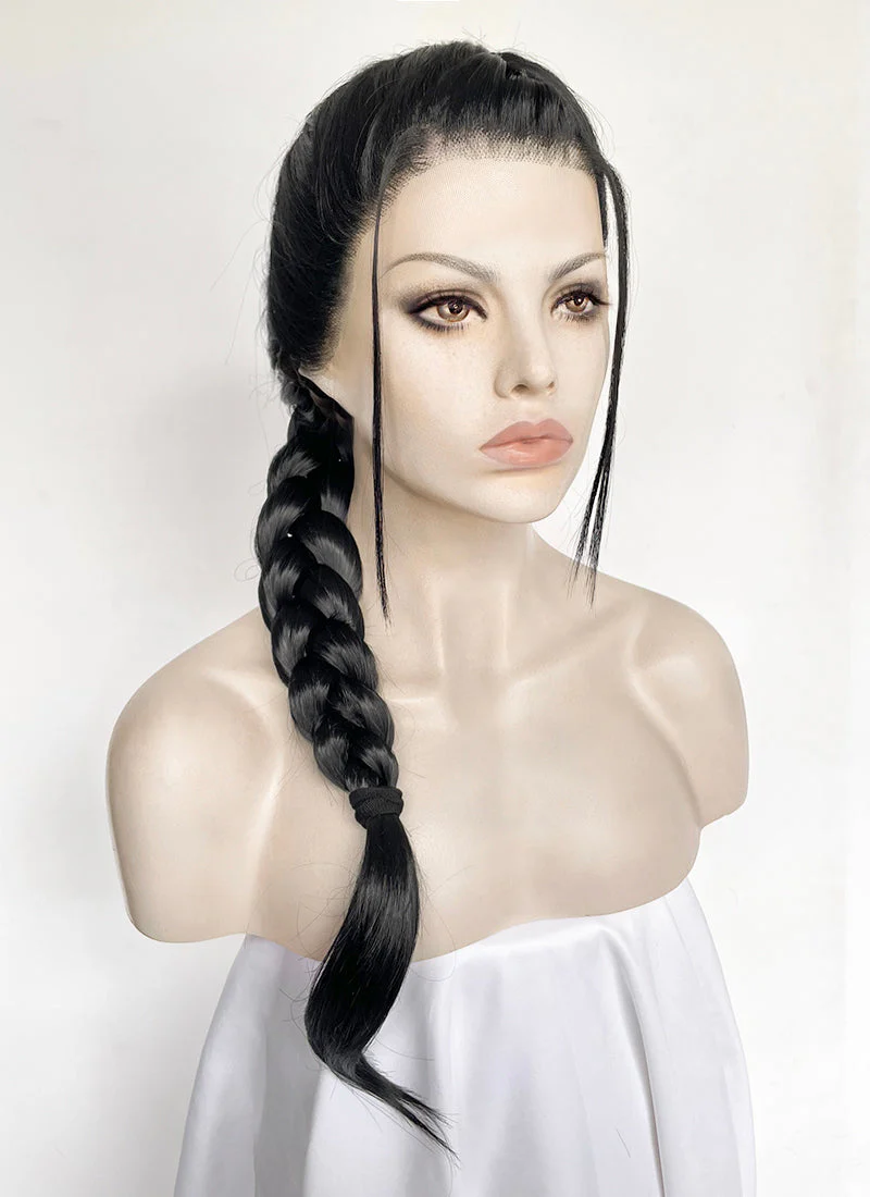 Tomb Raider Lara Croft Jet Black Braided Lace Front Synthetic Hair Wig LF2520 - Image 4