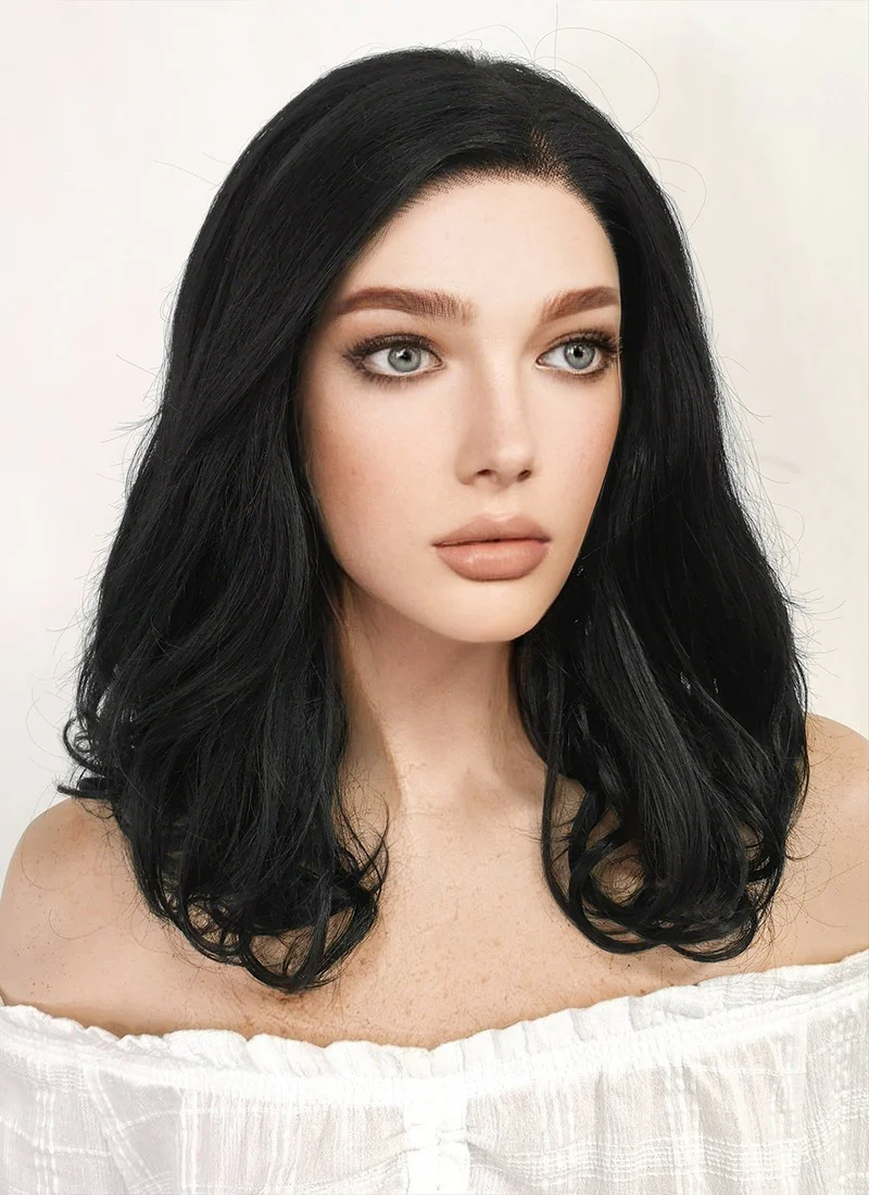 Medium Wavy Jet Black Lace Front Synthetic Hair Wig LF257 - Image 3