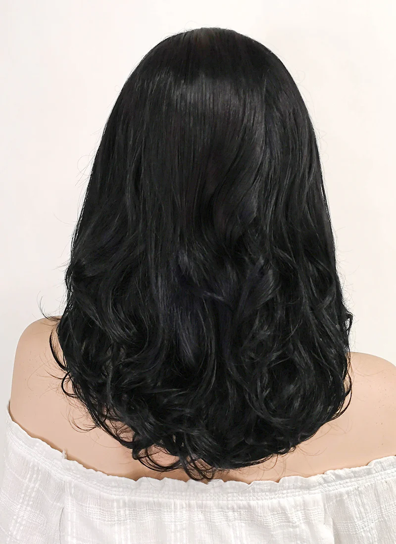 Medium Wavy Jet Black Lace Front Synthetic Hair Wig LF257 - Image 5