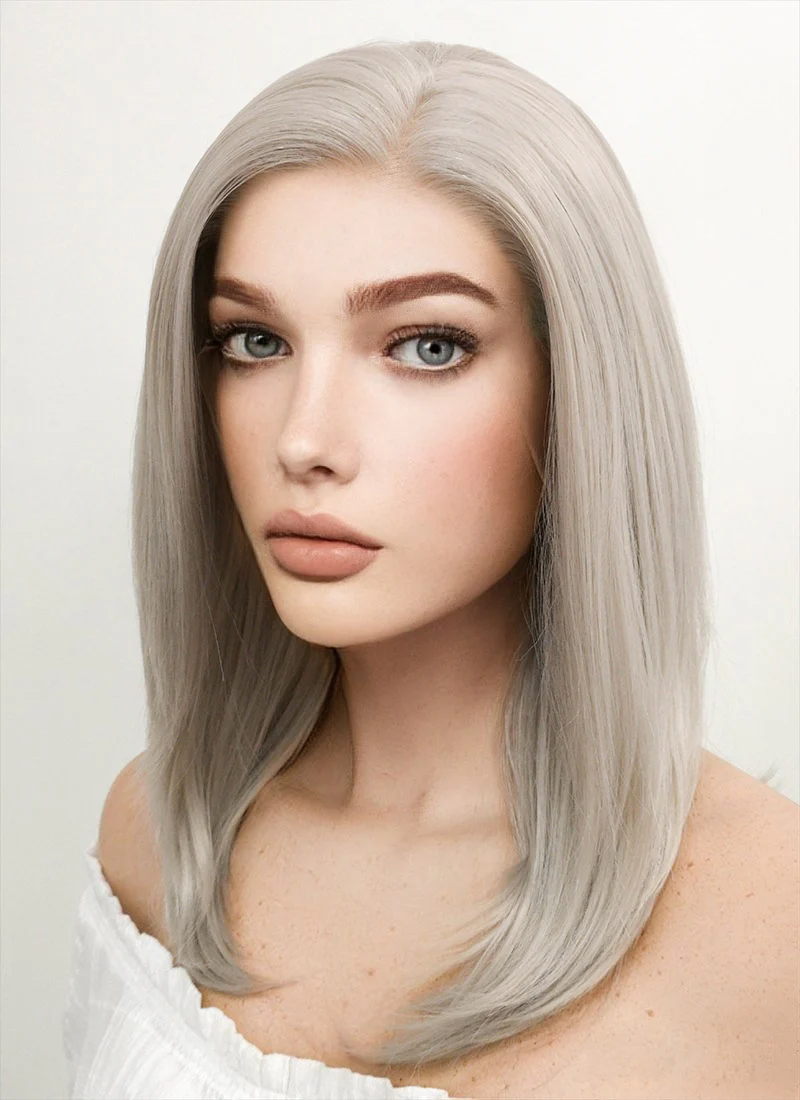 Medium Straight Bob Pastel Grey Blonde Lace Front Synthetic Hair Wig LF509 - Image 5