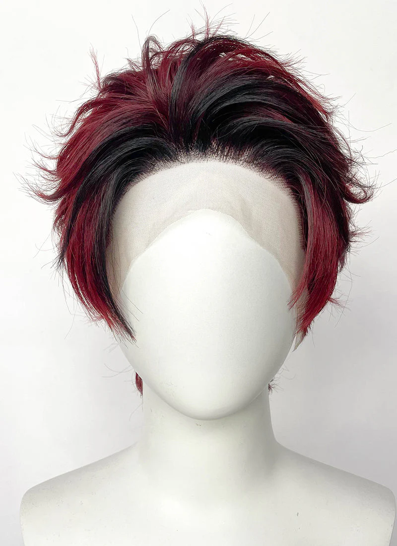 Demon Slayer: Kimetsu no Yaiba Tanjiro Kamado Black With Red Wavy Lace Front Synthetic Men's Wig LF6162 - Image 3