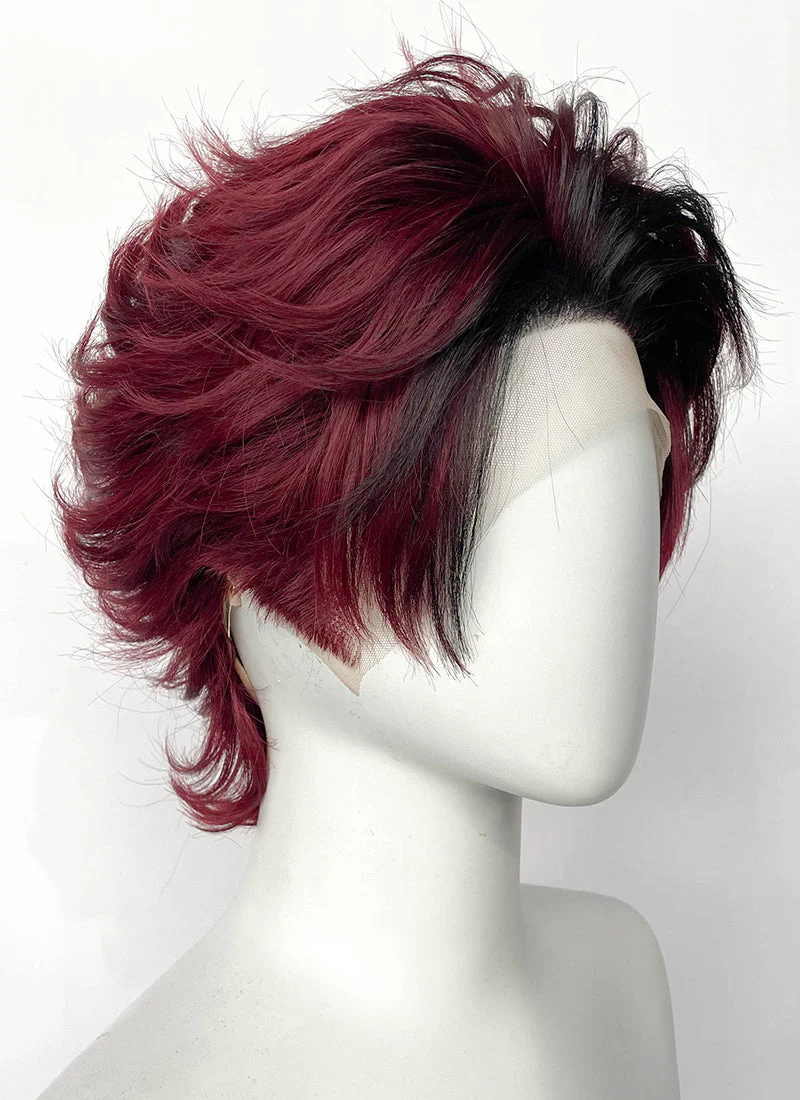 Demon Slayer: Kimetsu no Yaiba Tanjiro Kamado Black With Red Wavy Lace Front Synthetic Men's Wig LF6162 - Image 4