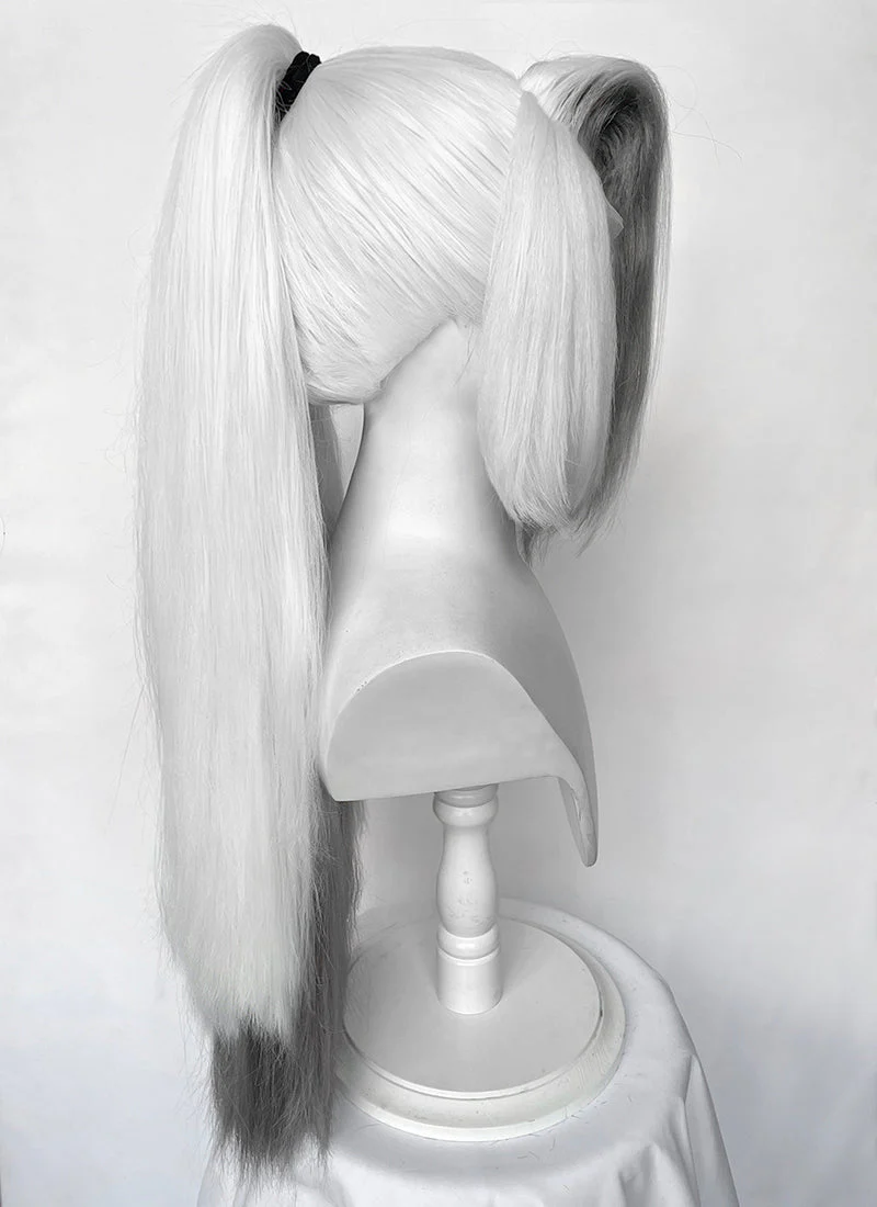Hazbin Hotel Vaggi White With Dark Grey Straight Lace Front Synthetic Wig LF6166 - Image 12