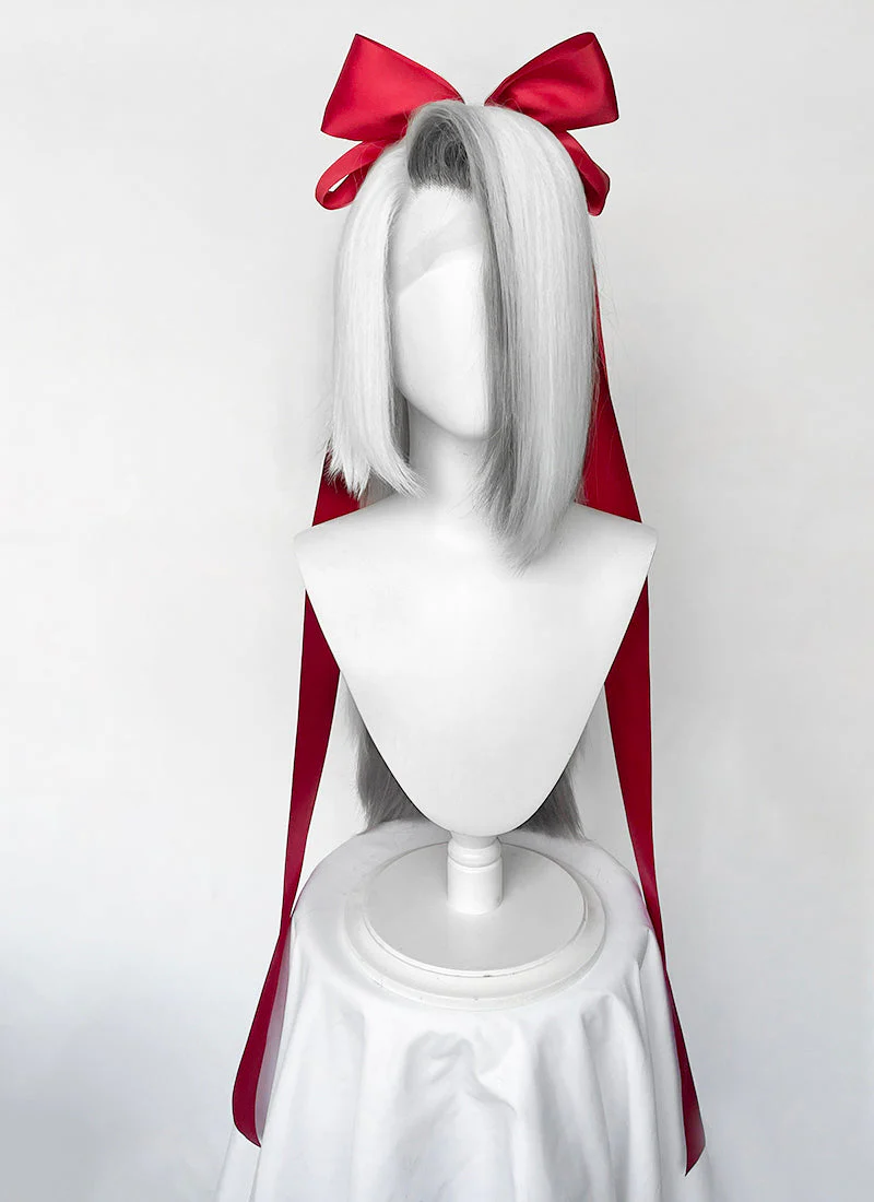 Hazbin Hotel Vaggi White With Dark Grey Straight Lace Front Synthetic Wig LF6166 - Image 3