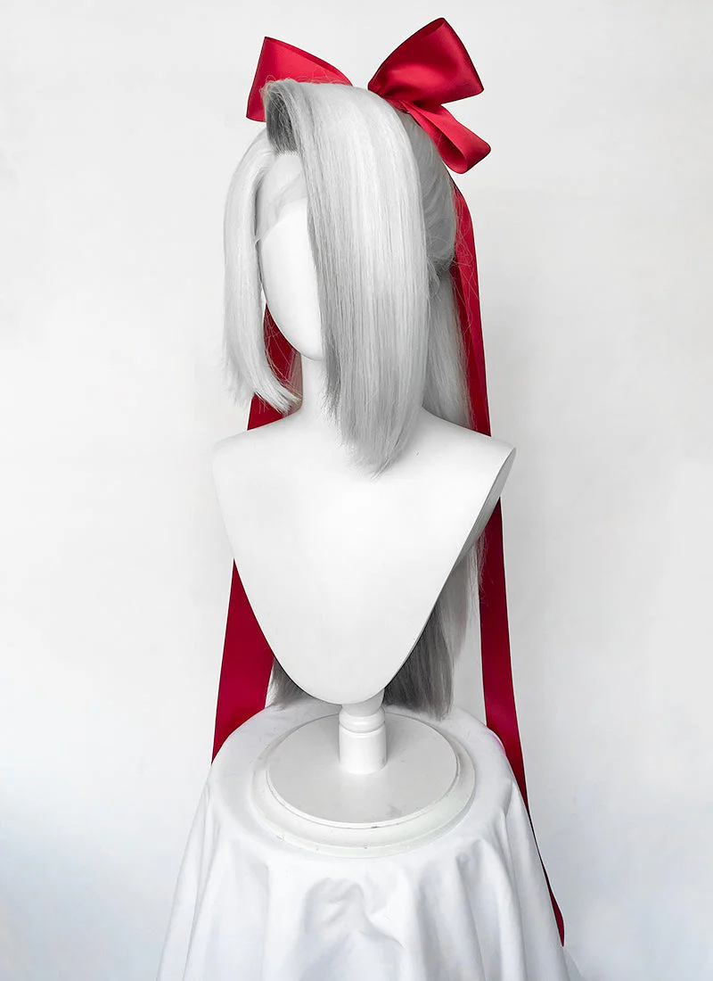 Hazbin Hotel Vaggi White With Dark Grey Straight Lace Front Synthetic Wig LF6166 - Image 4