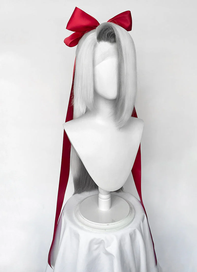 Hazbin Hotel Vaggi White With Dark Grey Straight Lace Front Synthetic Wig LF6166 - Image 5