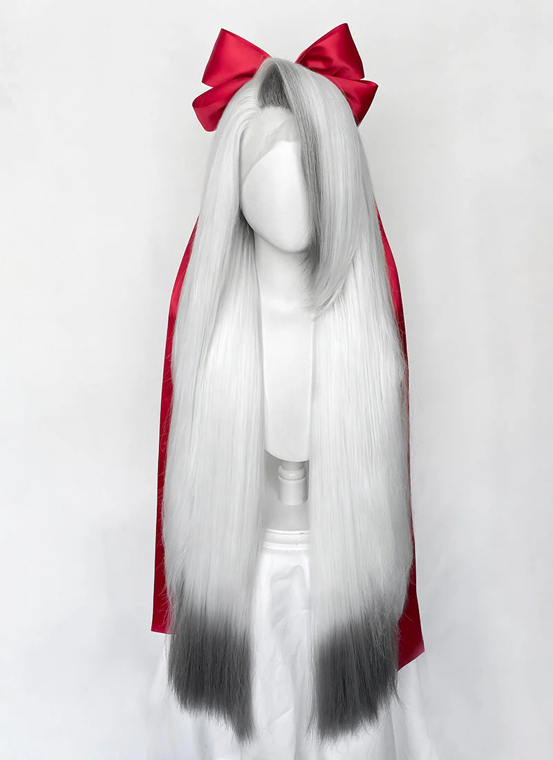 Hazbin Hotel Vaggi White With Dark Grey Straight Lace Front Synthetic Wig LF6166 - Image 6