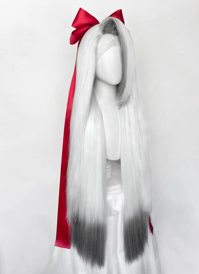 Hazbin Hotel Vaggi White With Dark Grey Straight Lace Front Synthetic Wig LF6166 - Image 7