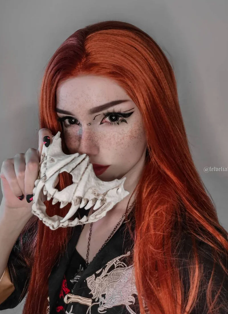 Long Straight Yaki Reddish Orange Lace Front Synthetic Hair Wig LF624 - Image 11