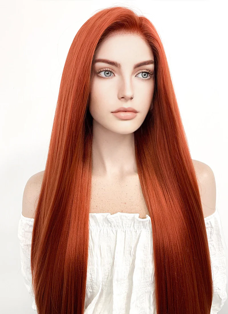 Long Straight Yaki Reddish Orange Lace Front Synthetic Hair Wig LF624 - Image 5