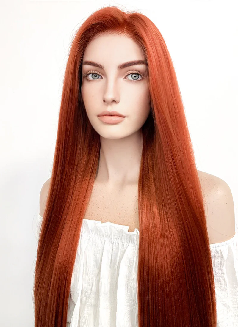 Long Straight Yaki Reddish Orange Lace Front Synthetic Hair Wig LF624 - Image 6