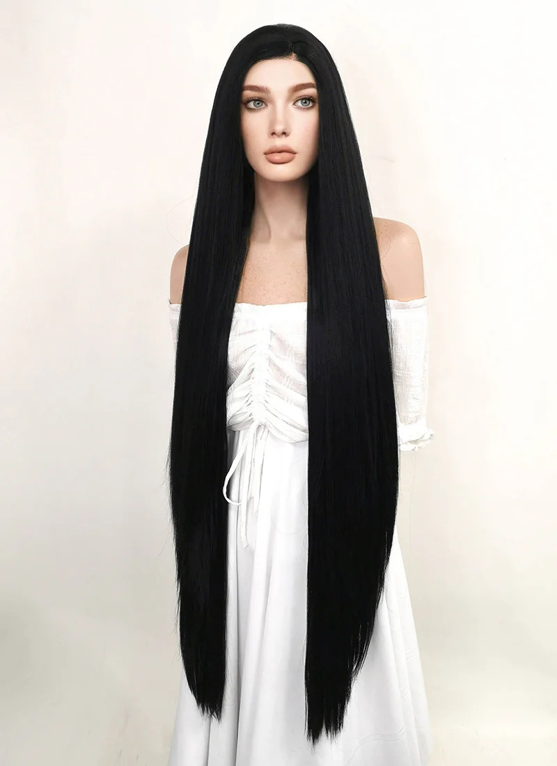 Long Straight Yaki Jet Black Lace Front Synthetic Hair Wig LF701R - Image 4